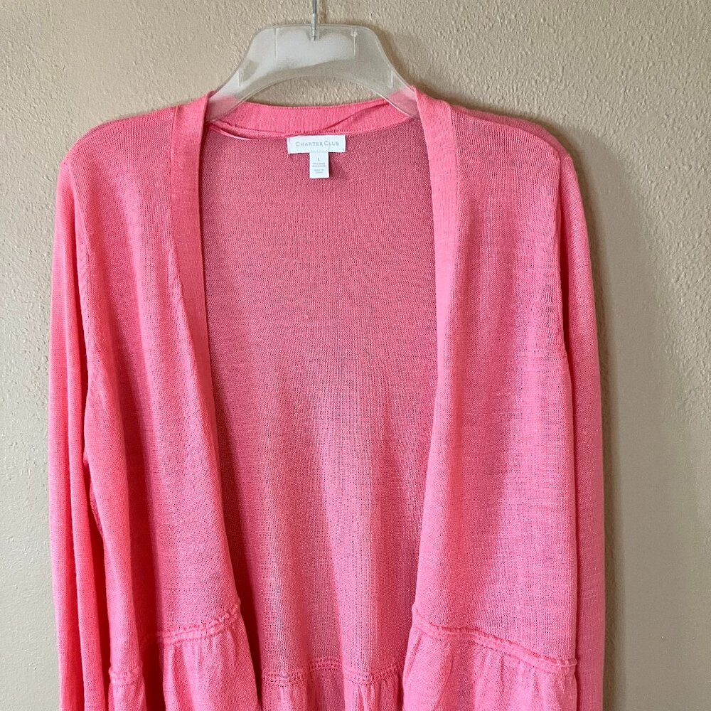 Women's Charter Club Coral Cardigan Sweater, Size Large Open Front